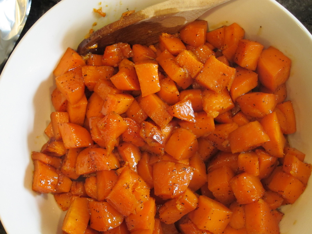 Maple Roasted Sweet Potatoes ready to serve and enjoy.